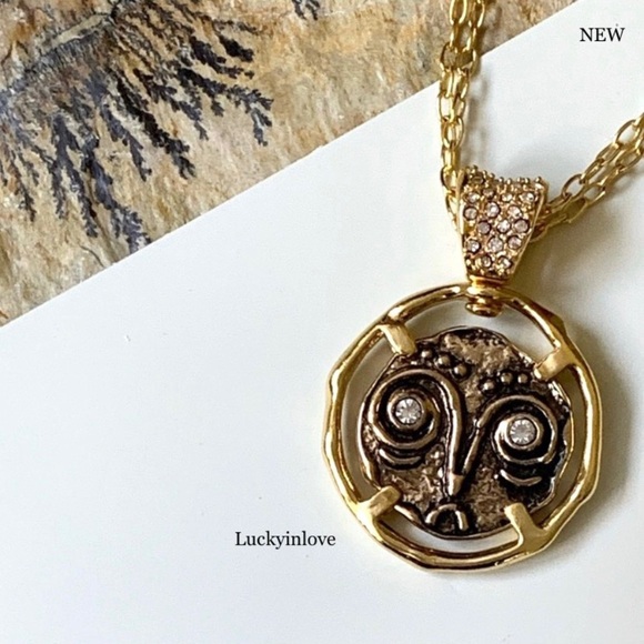 ALEXIS BITTAR • NEW Modern Antiquities Gold Coin Happy Sad Swivel Spin Necklace - Picture 13 of 15